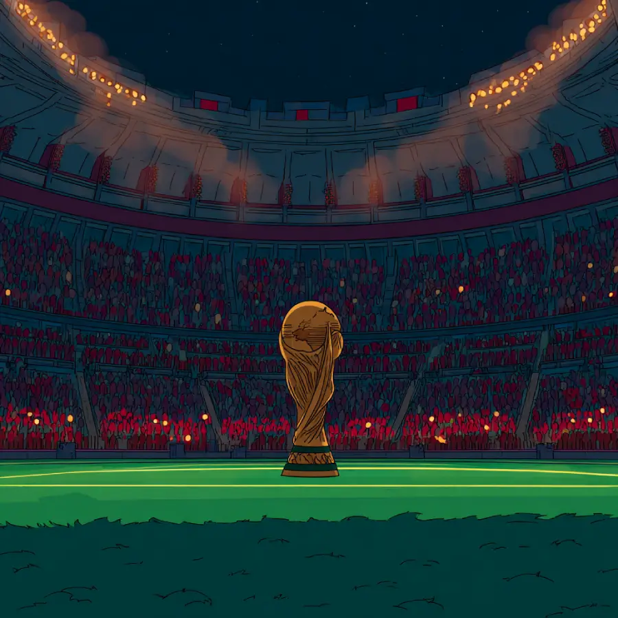 Trophy sitting in the center of a stadium